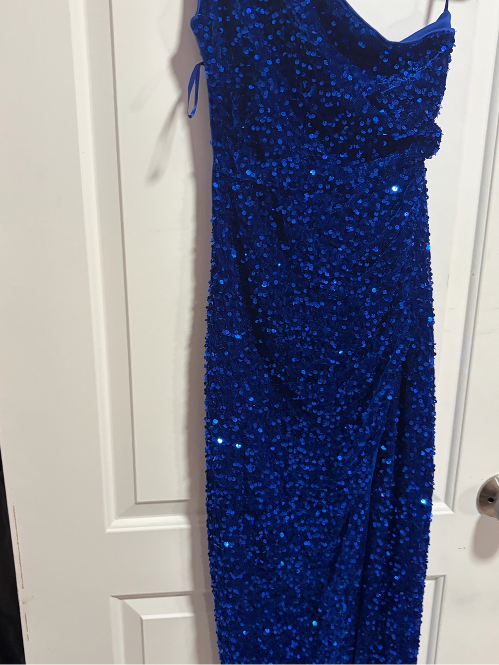 Blue Sequin Evening Dress - Elegant One-Shoulder Gown